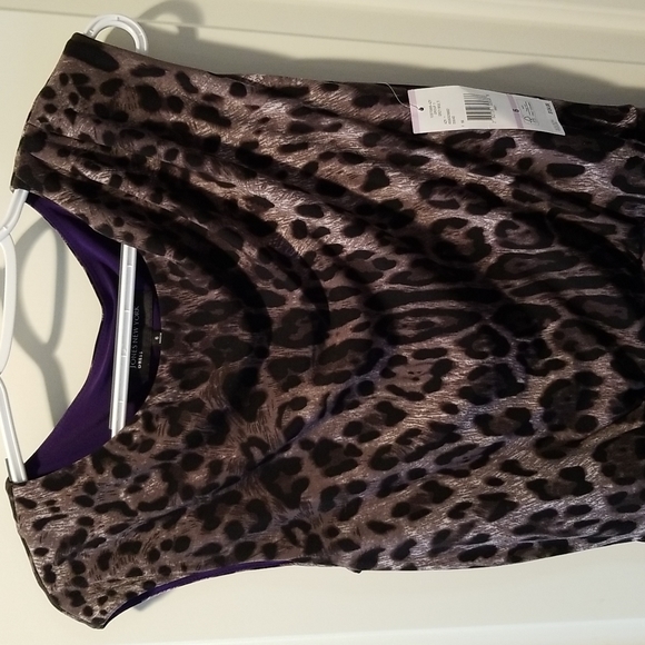 NWT size 6 Jones New York animal print. Dress purple accents gray tone priny - Picture 4 of 8